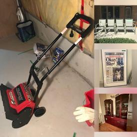 MaxSold Auction: This online auction features massage table, leather furniture, office supplies, teak furniture, Indigenous art, elephant collection, teacup/saucer sets, art pottery, Blue Mountain pottery, metal wall art, area rugs, collector plates, small kitchen appliances, picnic gazebos, puzzles, soapstone carvings, wine racks, vinyl records, sports collectibles, patio furniture, collector plates, planters, camping gear, art glass, fitness gear, chest freezer, garden tools, power & hand tools, snowthrower, and more!n