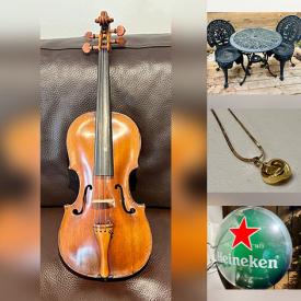 MaxSold Auction: This online auction features metal signs, teacup/saucer sets, silver jewelry, fishing gear, trinket boxes, Djembe drum, Star Wars collectible, character mug, Bunnykins, humidor, vintage wood flowers, vintage African sculpture, cameras & lenses, soapstone sculpture, slag glass light fixture, collector plate, youth guitar, Royal Doulton figurines, banjo, silver jewelry, Blue Mountain pottery, vintage stained glass trinket box, crock, antique violin, patio furniture, and more!