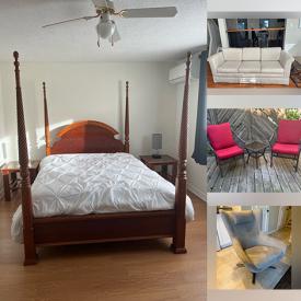 MaxSold Auction: This online auction features bar stools, 4-poster bed, dresser, couches, accent chairs, cane furniture, floor lamps, area rug, patio furniture, exercise equipment, and more!