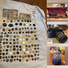 MaxSold Auction: This online auction features new heated apparel, sports apparel, Byers’ Choice, Royal Doulton figurines, video games, vintage books, bar mirror, games, camera, vintage tools, cast iron toys, craft stamps, cameras, vintage bottles, Fenton glass, yarn, coins, banknotes, violin, watches, hand tools, Swarovski jewelry, office supplies, Precious Moments, collector plates, miniature village buildings, Hummels, and more!