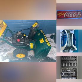 MaxSold Auction: This online auction features snowblower, banknotes, coins, sports trading cards, watches, railroad lanterns, hardware, vintage bottles & tins, cameras & accessories, metal signs, Coca-Cola collectibles, patio furniture, hand tools, vinyl records, jade statues, costume jewelry, horse medallions, small kitchen appliances, golf balls, pet products, collector plates, stained glass lamp, hockey gear & skates, and more!