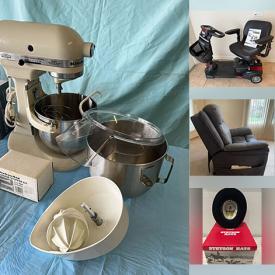 MaxSold Auction: This online auction features mobility scooter, Stetson hat, men’s & women’s clothing, outerwear, MCM wall unit, small kitchen appliances, cast-iron pots, watch, area rug, TV, Wassily Kandinsky prints, lift recliner, kitchen gadgets, sewing machine, floor lamps, power & hand tools, plumbing & electrical supplies, chain saw, upright freezer, power steamer, small kitchen appliances,  monitors, lawnmower, patio furniture, garden tools, BBQ grill, vinyl records, and more!