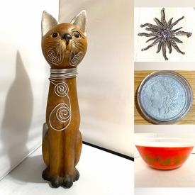 MaxSold Auction: This online auction features wood carvings, stamps, Longaberger baskets, silver & costume jewelry, coins, vintage Pyrex, vintage Indigenous baskets,  White House ornaments, art pottery, Elvis collectibles, Hallmark ornaments, craft supplies, stein, and more!
