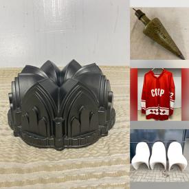 MaxSold Auction: This online auction features MCM teak lamps, area rug, vintage stoneware, art pottery, vintage fishing gear, monitor, jerseys, table top hockey game, vintage tools, art glass, hand tools, decorative plates, First Day covers, Fiestaware, outerwear, garden tools, storage bins, smoker stand, vintage Werner Panton chairs, and more!