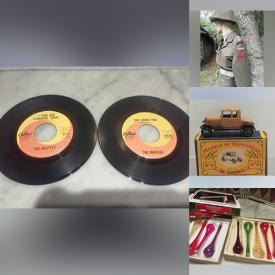 MaxSold Auction: This online auction features military memorabilia, including patches, uniforms, medals, pins, and vinyl records, pet products, doll furniture, vintage Sadler teapot, power tools, vintage glass ornaments, art glass, antique telephones, art books, children’s books, commemorative plates, children\'s books, puzzle, collectible plates, and more!\n