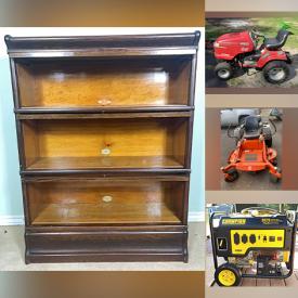 MaxSold Auction: This online auction features riding lawn tractor, garden tools, chainsaws, power & hand tools, zero-turn mower, motorcycle jack, tires, pressure washer, fridge, air compressor, stereo components, decorative plates, teacup/saucer sets, generator, vintage parlour chairs, collector plates & spoons, blanket chests, barrister bookcase, exercise equipment, games, vintage tins, patio heater, sewing machine, surger, patio furniture, toys, planters, electric pianos, speakers, vinyl records, crafting supplies, camping gear, and more!