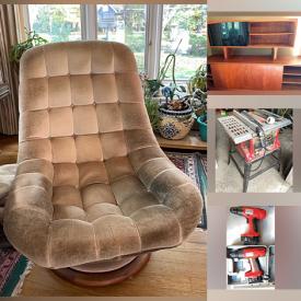 MaxSold Auction: This online auction features art glass, vintage inkwell, art pottery, MCM West German pottery, teak furniture, small kitchen appliances, wood carvings, Hummels, steins, souvenir plates, live plants, teacup/saucer sets, rooster collection, collector plates, watch, costume jewelry, cameras, vinyl records, home electronics, TVs, stereo components, metal wall art, bar stools, garden art, patio furniture, R. Huber chair, area rugs, power & hand tools, air compressor, chainsaws, pressure washer, ladders, garden tools, and more!