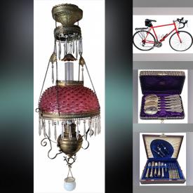 MaxSold Auction: This online auction features art pottery, art glass, flatware, teacup/saucer sets, Evesham, silver & costume jewelry,  McCoy pottery, NIB Barbies, guitar, marbles, coins, wood carving, cork diorama, vintage sports equipment, bike, sports trading cards, crock, leaded glass shade, watches, Tom Thomson print, and more!