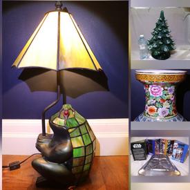 MaxSold Auction: This online auction features vintage perfume bottles,  stained glass sconce & lamp, floor vases, art glass, A. Santini sculpture, stein, Swarovski figurine, telescope, Star Wars collectibles, collector plates, games, souvenir spoons, and more!