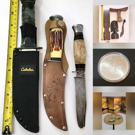 MaxSold Auction: This online auction features area rug, vintage tools, wood carvings, antique African collection, art glass, pie birds, Lustreware, teacup/saucer sets, elephant collection, novelty teapots, chinoiserie, watches, coin, costume jewelry, and more!