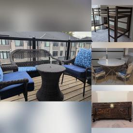MaxSold Auction: This online auction features bar stools, loft bed, patio furniture, bar rack, exercise equipment, blanket chest, electric fireplace, desk/work table, and more!n