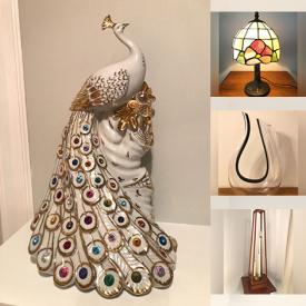 MaxSold Auction: This online auction features stained glass lamp, Bewsick figurine, vintage brass art, Robert Bateman prints, vintage slag glass lamp, art glass, pew bench, teak furniture, vintage Hoselton sculpture, Indigenous art, Belleek, metal sculpture, wine racks, exercise equipment, W. Germany pottery, and more!