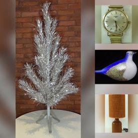 MaxSold Auction: This online auction features MCM table lamps, vintage aluminum Christmas tree, art glass, Leishman pottery, decorative plates, W. German pottery, hardcover books, framed & unframed wall art, coins, vintage watches, costume jewelry, men’s clothing, sports apparel, and more!