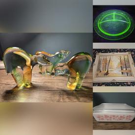 MaxSold Auction: This online auction features art glass, vintage ashtrays, crocks, Fenton glass, vintage brass miniatures, vintage Beauceware, art pottery, Hull pottery, teacup/saucer sets, vintage Pyrex, table lighters, fabric, uranium glass, and more!