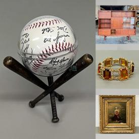 MaxSold Auction: This online auction features vintage Hummels, Depression glass, art pottery, clay tea pot, collector plates, outerwear, antique chairs, vintage Chinese shell art, art glass, silver & costume jewelry, watches, jade bangles, MCM teak furniture, and more!