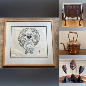 MaxSold Auction: This online auction features signed artwork, antique furniture, Royal Doulton, vintage lamps, rugs, mirrors, wingback chairs, copper serveware, and much, much, more!!!!!