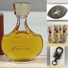 MaxSold Auction: This online auction features silver & costume jewelry, vintage Barbie house, wire sculpture, wood carving, art glass, marbles, coins, parfum, antique books, telescope, rolling pin collection, vintage Ball jars, vintage bowling pins, and more! \n