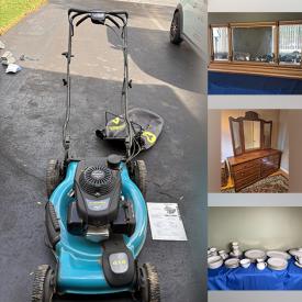 MaxSold Auction: This online auction features vintage buffet, leather furniture, desks, coins, vintage Pyrex, mantle clock, cranberry glass, art pottery, decorative teapot, small kitchen appliances, mirrors, garden tools, bike, lawnmower, Red Rose figurines, and more!
