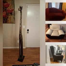MaxSold Auction: This online auction features mobile chair lift, metal wall sculptures, framed wall art, leather chair, exercise equipment, coffee & end tables, electric fireplace, floor vases, and more!