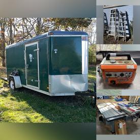 MaxSold Auction: This online auction features cargo trailer, insulation, generator, bottle jacks, snow shoes, NIB ceiling fan, turntables, power tools, hardware, painting supplies, motorcycle parts, office supplies, cameras, collector plates, small kitchen appliances, new folding dining set, storage totes, games, toys, camping gear, scaffold, cement mixer, chiminea, ladders, plumbing supplies, and more!