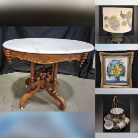 MaxSold Auction: This online auction features artwork, crystal, furniture, holiday decor, car accessories, china, collectible cars, vases, Beatles memorabilia, electronics, storage, silverware, small appliances, books, StarTrek collectibles, workout equipment, drones, lamps, and much, much, more!!!!