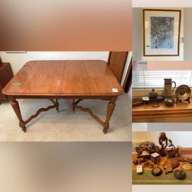 MaxSold Auction: This online auction features teak furniture, art pottery, stone carvings, fossils & minerals, upright piano, wood carvings, mobility aids, office supplies, games, puzzles, decorative plates, vintage Pyrex, small kitchen appliances, ladders, chest, freezer, power & hand tools, humidifier, area rug, garden tools, fitness gear, and more!