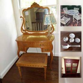 MaxSold Auction: This online auction features Captains Chairs, Cedar Chest, Area Rug, Wood drop leaf table, Vanity Table, Ethan Allen Dresser, Leather Armchair and much more!