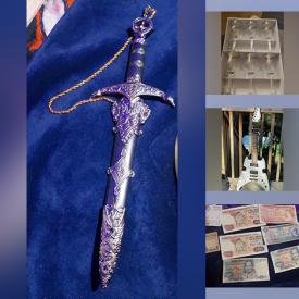 MaxSold Auction: This online auction features guitar, hardcover books, Foo dog statues, armless lounge chairs, action figure, vinyl records, watch, CD, steins, speakers, banknotes, coins, vintage bottles, sports trading cards, costume jewelry, children’s books, porcelain dolls, antique perfume bottle, and more!