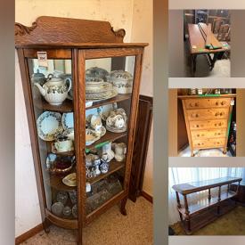 MaxSold Auction: This online auction features swag pendant lamp, studio pottery, brass collectibles, display cabinets, Wade whimsies, art glass, stained glass lamps, collector plates & spoons, small kitchen appliances, teacup/saucer sets, Carnival glass, Tom Thompson print, Sadler teapot, children’s books, games, puzzles, vintage postcards, men’s & women’s clothing & footwear, craft supplies, dollhouse, planters, garden art, toys, printer, computer desk, sewing machine, room divider, vintage bottles, power & hand tools, hardware, skis, pet products, patio furniture, chain saw, tires,  bike, garden tools, and more!