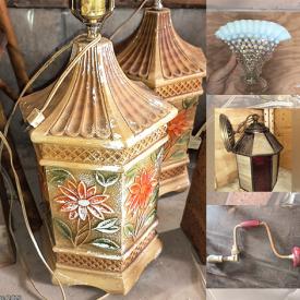 MaxSold Auction: This online auction features garden tools, art pottery, antique table, vintage bottles, vintage lamps, horse brass, lead glass fixture, Bosson heads, Fenton glass, antique tools, light fixtures, and more!