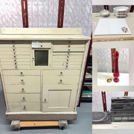 MaxSold Auction: This online auction features milk glass, vintage Pyrex, novelty cake pans, steins, painting supplies, stained glass shade, small kitchen appliances, art supplies, vinyl records, home electronics, thimble collection, trinket boxes, TVs, printer, exercise equipment, barrister bookcase, dryer, washer, bike, bakeware, transferware, vintage Corning ware, crafting appliances, craft supplies, scrapbooking supplies, decorative plates, buttons, games, Lusterware, Lenox, Bunnykins, stereo components, fitness gear, sports collectibles, costume jewelry, and more!n