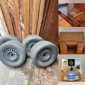 MaxSold Auction: This online auction features leather furniture, glass coffee table, vintage canning jars, cookie jar, home health aids, art glass, metal sculptures, wood carvings, clay teapot, decanter, sports equipment, floor vase, pet products, wet suits, office supplies, roll-top desk, men’s footwear, outerwear, stereo components, tires, snowblower, garden tools, BBQ grill, small kitchen appliances, area rugs, power & hand tools, hardware, exercise equipment, vinyl records, platform bed base, printer, and more!