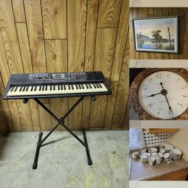 MaxSold Auction: This online auction features Yamaha keyboard, sewing machine, electric fireplace, amplifier, mirrors, small kitchen appliances, portable bar, china cabinet, retractable gate, and more!