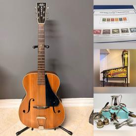 MaxSold Auction: This online auction features art glass, art pottery, Fenton glass, Austin sculpture, Carnival glass, antique inkwell, banknotes, W. Germany pottery, oil lamps, vinyl records, Coca-Cola collectible, Limoges, sports collectibles, golf clubs, pinball machine, ukulele, cloisonne, wine dispenser, banjo, silver jewellery, stamps, First Day covers, planters, vintage brass bells, guitar, vintage postcards, and more!
