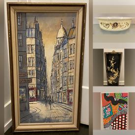 MaxSold Auction: This online auction features E. Gils painting, Cathay Brady paintings, Paul Pinola paintings, Linda Crabtree artwork, sports collectibles, art pottery, art glass, vintage Chinese mudman, wood wall art, Jaru pottery, wood figurines, vintage duck decoys, teacup/saucer sets, fish platter collection, vintage Pyrex, Alexandra Powell paintings, vintage clay animals, costume jewelry, vintage Capodimonte, pet products, vintage Asian wall panels, Aline Roy folk art, and more!