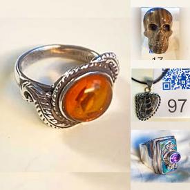 MaxSold Auction: This online auction features silver & costume jewelry,  jewelry display case, Swarovski jewelry, jigsaw, children’s books, art glass, wood carvings, polished & raw gemstones, fossils, outerwear, stone carving, Dept 56 figurines, and more!