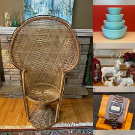 MaxSold Auction: This online auction features brass collectibles, vintage Pyrex, John Perry sculpture, art glass, stone carvings, swizzle stick collection, wood carvings, stoneware crocks, Henry Watson pottery, character jug, art pottery, vintage kitchen tools, dollhouse, vintage toys, games, Skylander Figures, Fenton glass, milk glass, Blue Mountain pottery, steins, teacup/saucer sets, novelty teapot, Royal Doulton figurines, transferware, silver & costume jewelry, watches, razor blade packaging collection, uranium glass, banknotes, stamps, comics, action figures, vinyl records, Hummel, collector plates, women’s clothing, vintage Canadian pottery, Meerschaum pipe, Hull pottery, village houses, cranberry glass, perfume bottle, and much, much, more!!!