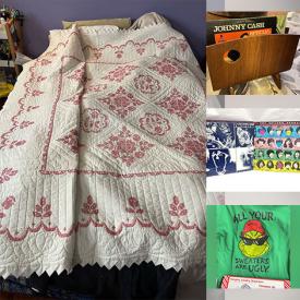 MaxSold Auction: This online auction features Christmas light-up houses, footwear, Fenton glass, African drums, vinyl records, cookie jars, art glass, quilt, Precious Moments, Hallmark ornaments, puzzle, Pandora ornament, Bunnykins, novelty teapots, Toby jugs, vintage Pyrex, table lamps, stained glass lamp, Halloween costumes, Star Wars collectibles, art pottery, pet products, air purifiers, novelty drinking glasses, and more!