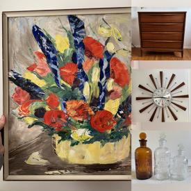 MaxSold Auction: This online auction features enamel ware, stone carvings, wood carvings, outerwear, totes, portable AC unit, steins, Wade whimsies, collectors plate, perfume bottles, art glass, brass collectibles, trinket box, Royal Doulton figurine, vintage novelty buttons, McMaster pottery, metal tile etching, Willow Tree, vintage hand vase, art pottery, vintage bottles & tins, porcelain dolls, sunburst clock, and more!\n