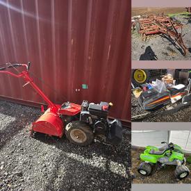 MaxSold Auction: This online auction features farming equipment, including disc harrows, cultivators, rototiller,  and snowblower, snowmobiles, fire table, patio furniture, jacuzzi tubs, kids\' ride-on toy, exercise equipment, kitchen cart, pet products, and more!