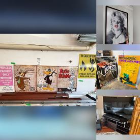 MaxSold Auction: This online auction features metal wall art, stained glass lamp, area rugs, mirrors, art glass, sectional sofa, TVs, antique dresser, perfume bottles, platform bed, Sentry safe, closet furniture, office supplies, printers, monitors, bar stools, small kitchen appliances, power & hand tools, hardware, wine racks, bikes, air compressor, golf clubs, outerwear, men’s footwear, sports collectibles, drone, DVDs, video game console & games, Beanie Babies, collectible die-cast, home electronics, beverage cooler, metal wall signs, folding bike, garden tools, games, toys, planters, BBQ grill, lawnmower, snowbloser, patio furniture, and more!