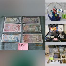 MaxSold Auction: This online auction features vintage nautical lamp, banknotes, coins, comics, NIB action figures, collectible Barbies, art glass, stamps, vintage postcards, military collectibles, vintage Delt collection, decorative plates, vintage black cat collectibles, nesting dolls, fishing gear, Snowbabies, hardware, vinyl records, collector plates, vintage toys, antique books, children’s books, watches, and more!\n