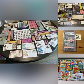 MaxSold Auction: This online auction features coins, Pokémon collectibles, sports trading cards, stamps, Funko Pops, puzzles, Star Wars collectibles, office supplies, new toys, watches, yarns, sports collectibles, vinyl records, comics,  play kitchen, new Hot Wheels, buttons, marbles, Cricut accessories, ladders, solar lights, Collector Barbie, art supplies, games, air purifier, DVDs, and more!