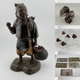 MaxSold Auction: This online auction features vintage silver & gold jewelry, banknotes, Sherman jewelry, vanity set, bronze sculpture, jade jewelry, soapstone carvings, coins, toys, antique Chinese lacquer box, Indigenous prints, costume jewelry, vintage cameras & accessories, and more!