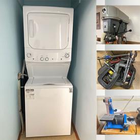 MaxSold Auction: This auction features Stacking Washer/Dryer, Kitchen Storage, Linens, Cabinets, Serving and Dinnerware, Health Aids, Craft Supplies, Clocks, Hand Tools, Lamps, Books, Power Tools, Hardware, Wood, Bedroom Furniture, Luggage, Hats, Garden Tools  and much much more!