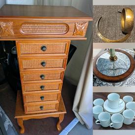 MaxSold Auction: This online auction features NIB exercise equipment, NIB Mercedes grille, patio table, glass/gold table, vintage standing jewelry case, art glass, soup tureens, light fixtures, vintage glass display cabinet, NIB laptop stands, Limoges, Pfaltzgraff, metal artwork, toddler toy, small kitchen appliances, pet products, games, NIB sewing machine, puzzles, DVDs, vintage roll top desk, NIB coffee table, costume jewelry, vintage buttons, decorative plates, and more!