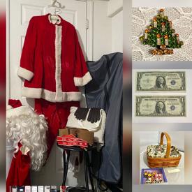 MaxSold Auction: This online auction features Dept 57 collectibles, Santa & Ms. Claus outfits, gold & costume jewelry, banknotes, coins, Hallmark ornaments, teacup/saucer sets, Longaberger baskets, Star Wars collectibles, craft kit, children’s books, collectible plate, art pottery, stamps, vintage angel band, antique leather postcards, and more!