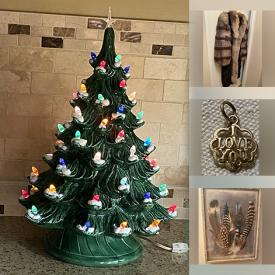 MaxSold Auction: This online auction features silver, gold & costume jewelry, perfume bottle, vintage glass ornaments, West German pottery, vintage stained glass lanterns, light, & panel, fabric, yarn, vintage tapestry, Le Creuset, Art Deco lamp, vintage wooden tribal mask, outerwear, patio furniture, and more!