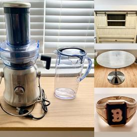 MaxSold Auction: This online auction features vintage Chinoiserie lacquer shutters, collector plates, art supplies, CDs, women’s clothing & footwear, outerwear, teak furniture, dining table, vinyl records, brass collectibles, planters, small kitchen appliances, decorative plates, art pottery, air purifier, art glass, Willow Tree figurines, grow lights, new beauty products, fitness gear, video game console, gold & costume jewelry, watch, pet products, hand tools, wooden wall masks, and more!\n