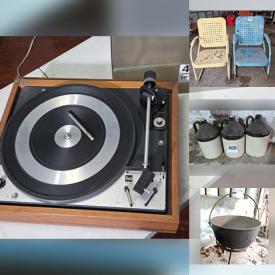 MaxSold Auction: This online auction features wood carving, antique doll carriage, area rug & runner, antique flatirons, Hoselton sculpture, vintage fire marks, vintage door hardware, bikes, crockery, portable AC unit, steamer trunks, children’s books, planters, garden tools, insulators, vintage metal patio chairs, lawnmower, garden art, games, puzzles, canning jars, small kitchen appliances, vintage Pyrex, uranium glass, McCoy pottery, pewter collectibles, antique cuckoo clock, barrister bookshelf, power & hand tools, craft supplies, vintage kitchen tools, vintage refrigerator, riding mower, and more!